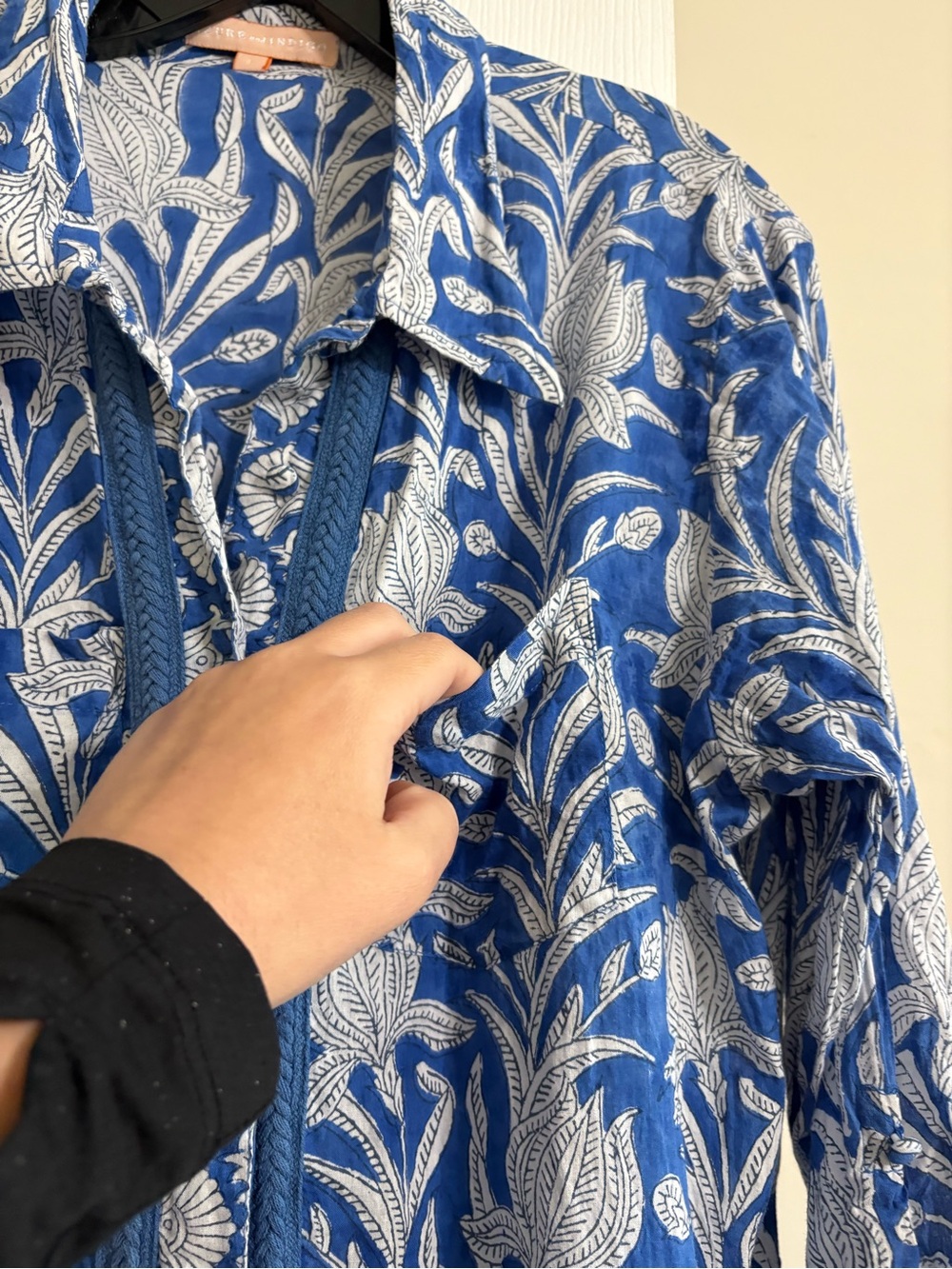 Azure & Indigo Blue White Floral Cotton dress/ Cover Up Large - Picture 9 of 10